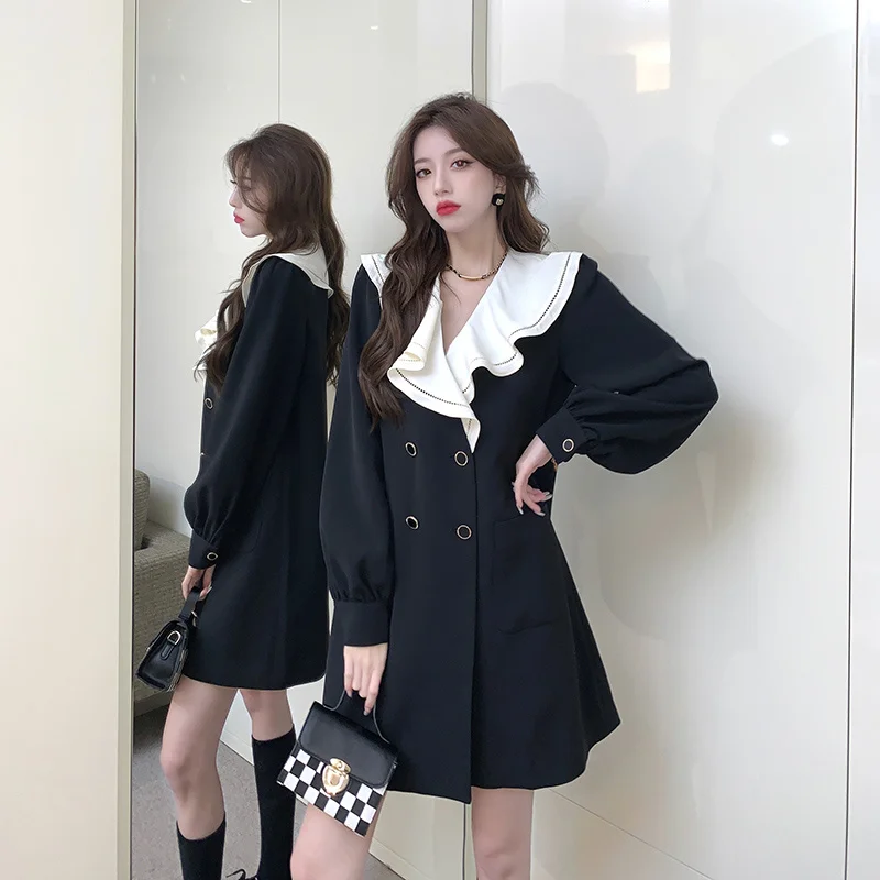 

Женская одежда 2023 Лето с длинным рукавом воротник лотоса Мини платья Harajuku шикарное и элегантное женское платье Готическая Туника Повседнев...