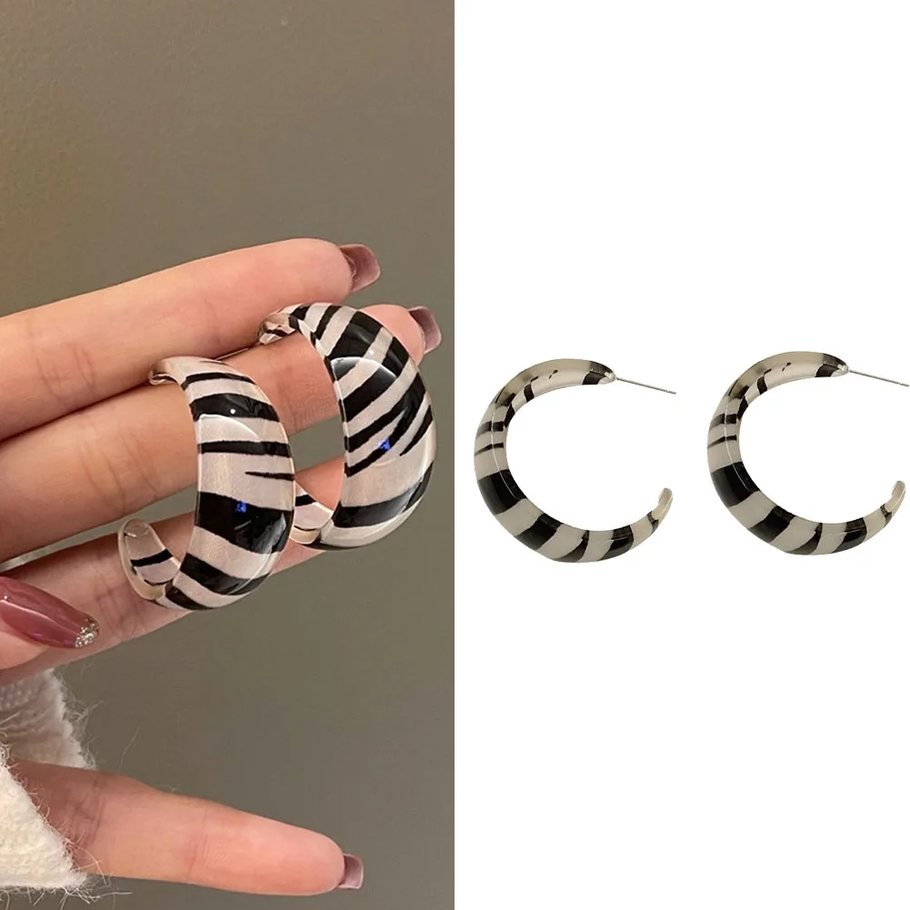 

Trendy Hoop Earrings For Women Unique Zebra Stripes Design Arylic Hoops Earring Fashion Women Cool Statement Jewelry 2022 New