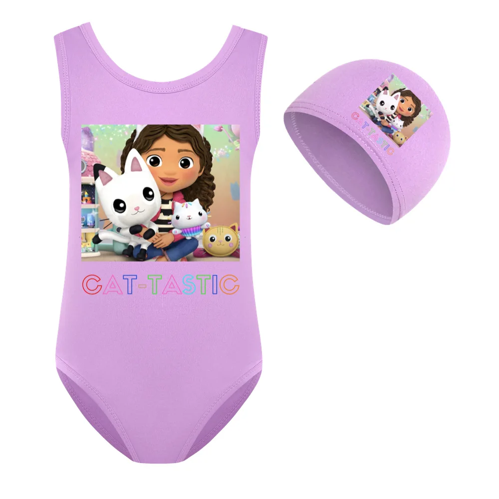 

Children Gabbys Dollhouse Swimwear Girls Swimsuit Kids One Piece Bearwear+cap Lovely Gabby Cats Clothes Baby Girl Bathing Suit