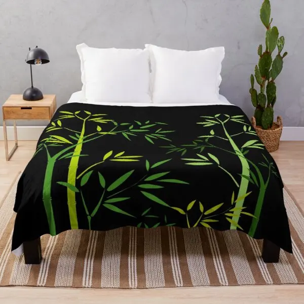 

Bamboo Ink Painting Flannel Throw Blanket Green Plant Blanket Warm Soft Lightweight King Queen Full Size Gift for Kid Boys Girls