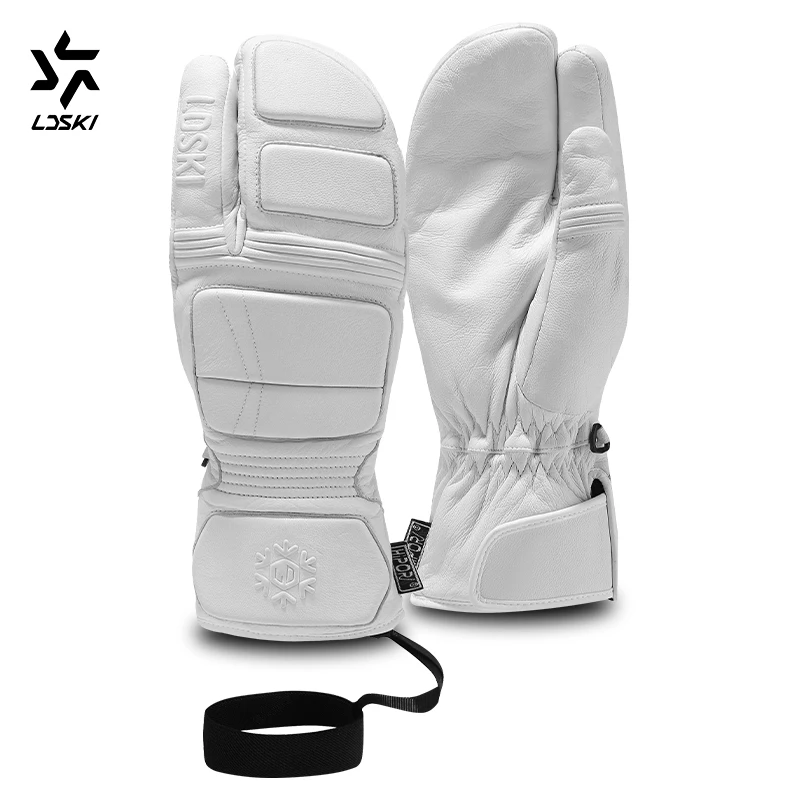 

LDSKI Ski Gloves Three-Finger Heavy Duty Waterproof Thermal Insulated 3M Thinsulate Goat Leather Winter Warm Mitten Women Men