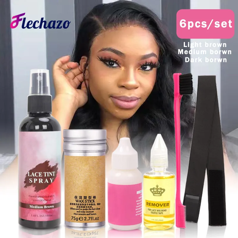 For Wigs Melt Medium Brown Dark Brown Lace Melting Spray Lace Wig Glue And Remover Hair Wax Stick Melt Band 6pcs