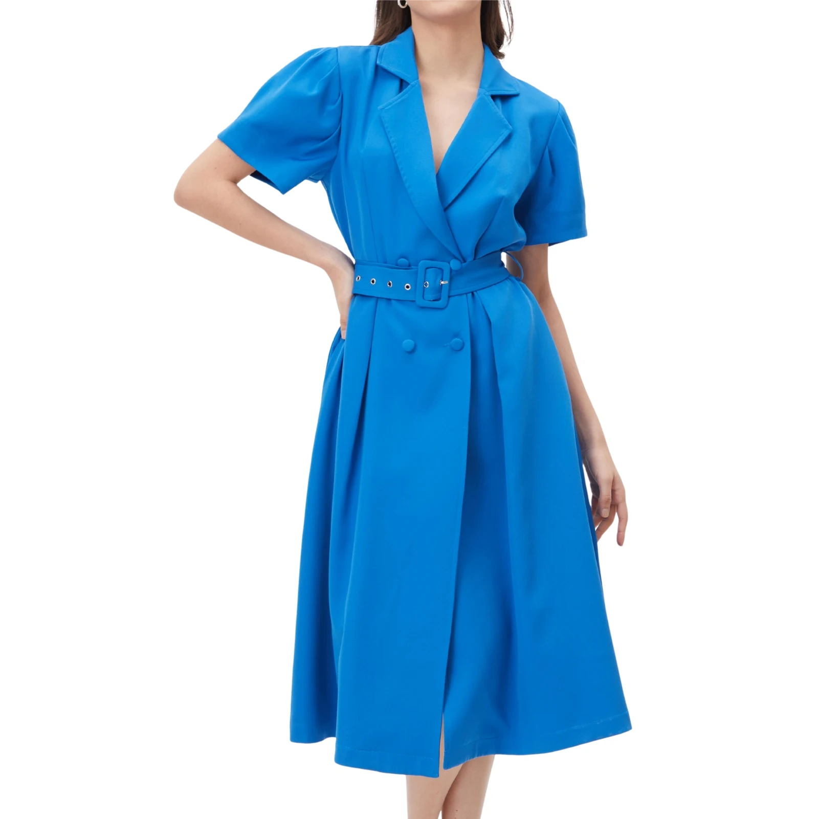 Женское офисное платье с V-образным вырезом коротким рукавом