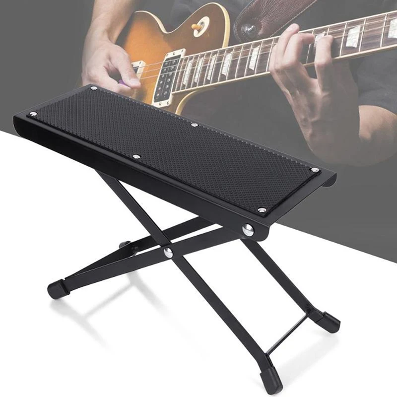 

Guitar Footstool Pedal Metal Footboard Height Adjustable Anti-Slip Pad Instrument Play Foot Rest Stand Foldable Guitar Footrest