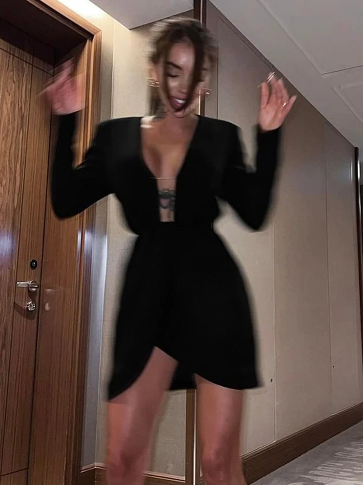 Cryptographic элегантное сексуальное платье с глубоким v-образным вырезом и длинным