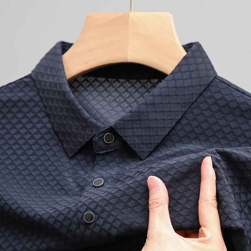 

Solid Color Men T-shirt Short Sleeve Polo Shirt Lightweight Business Casual Turn-down Collar Top Men Fashion Slim Fit Pullover