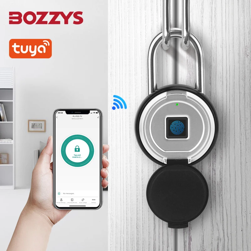 

BOZZYS круглый тип Tuya APP цифровой биометрический смарт-сканер отпечатков пальцев навесной замок с IP55 водонепроницаемый пыленепроницаемый без ключа разблокировка