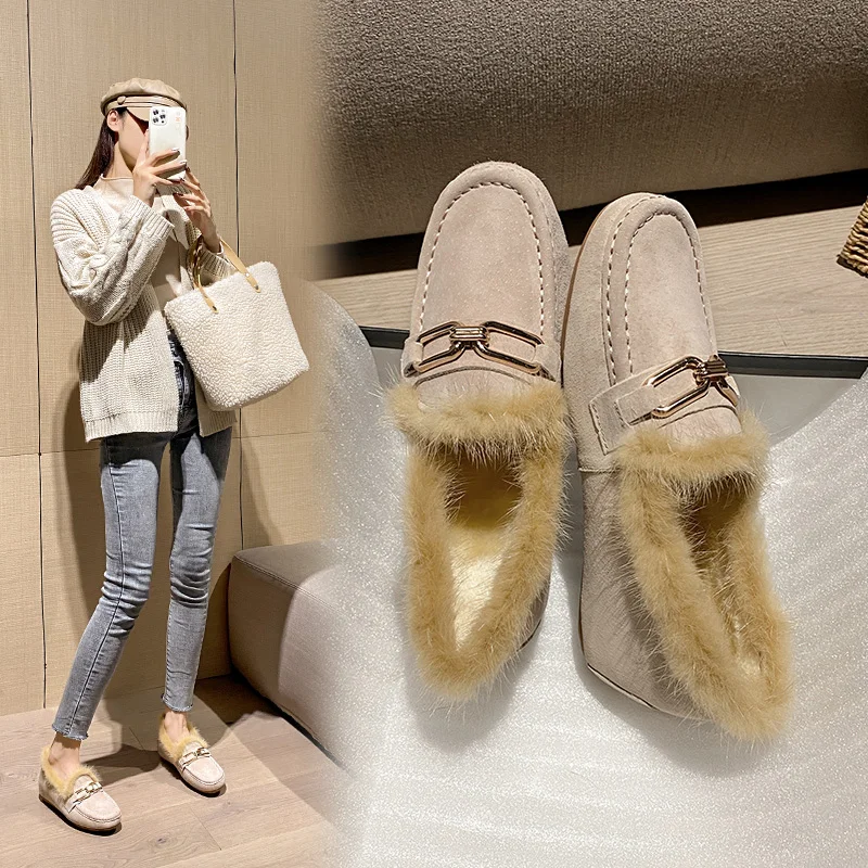 MythLuo Penny Fur Loafers Winter Shoes Flat Shoes Moccasins Soft Ladies Casual Walking Driving Comfort Slip-On Fashion Boat Shoe
