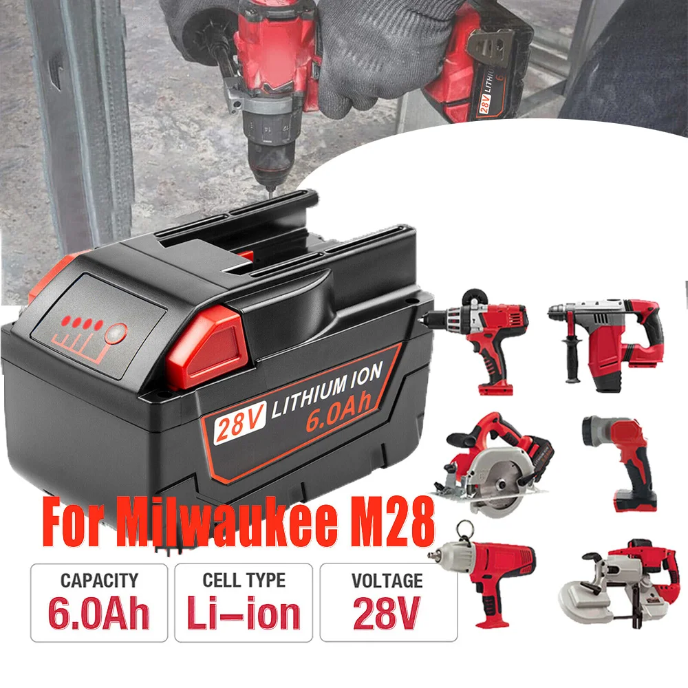 Литий-ионный аккумулятор для MILWAUKEE M28 V28, 28 в, 2830 Ач, 48-11-, 28 вольт, беспроводной Литий-ионный аккумулятор для MILWAUKEE M28 V28, 28 в, 2830 Ач, 48-11-, 28 вольт, беспроводной