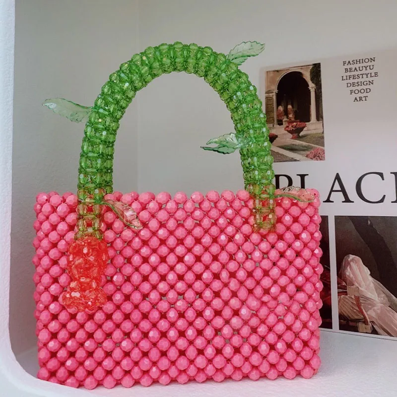 Новинка 2023 акриловая розовая сумочка из бисера плетеная вручную модная
