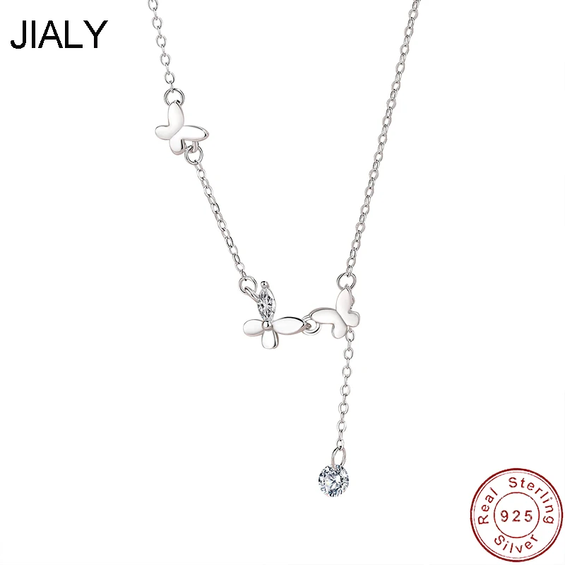 

European S925 Sterling Silver Necklace AAA CZ Butterfly Tassel For Women Birthday Party Gift Jewelry
