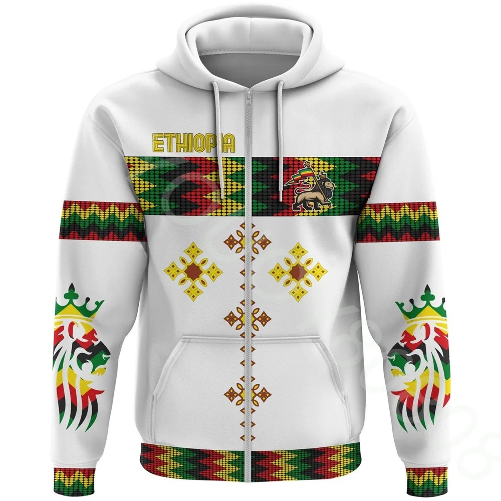 

African Region National Flag Men's Crew Neck Sweatshirt Sweatshirt Print Hoodie Oromo Cross Round Zip Hoodie Autumn Winter