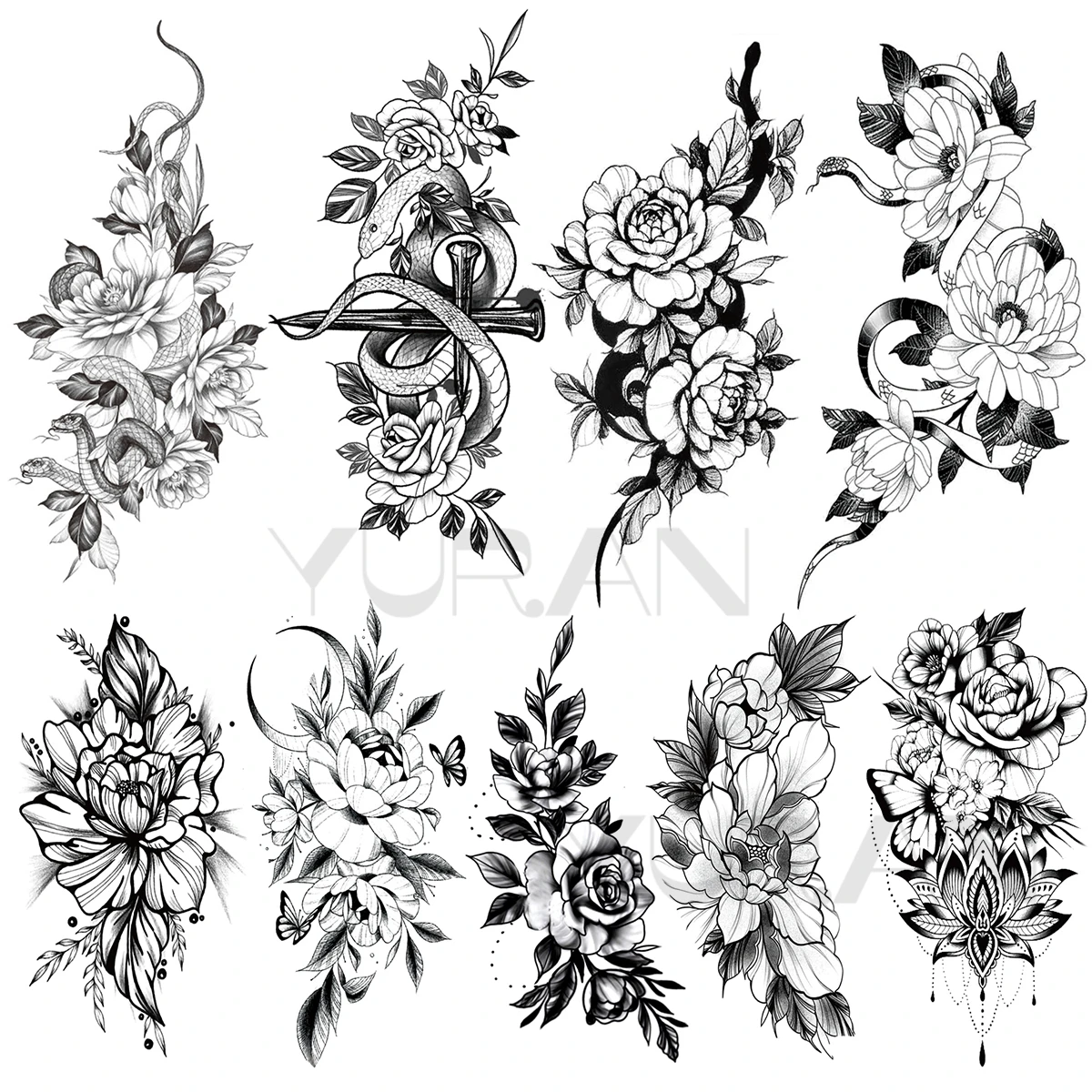 

Large Lotus Temporary Tattoos For Women Girls Realistic Rose Flower Henna Snake Cross Fake Tattoo Sticker Sexy Arm Body Tatoos