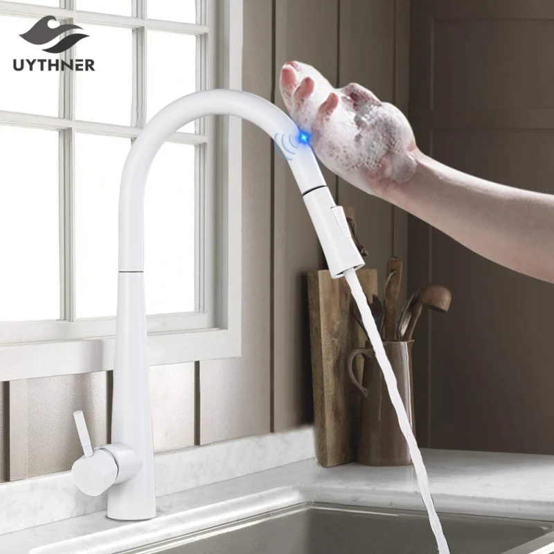 

White/Black Pull Out Sensor Kitchen Faucet Sensitive Smart Touch Control Faucet Mixer For Kitchen Touch Sensor Kitchen Mixer Tap