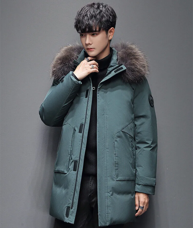 

Sevenmoon Winter Men Down Jacket Korean Thicken Jacket Long Down Coat Hoodies White Duck Jacket Windproof Jacket Casual