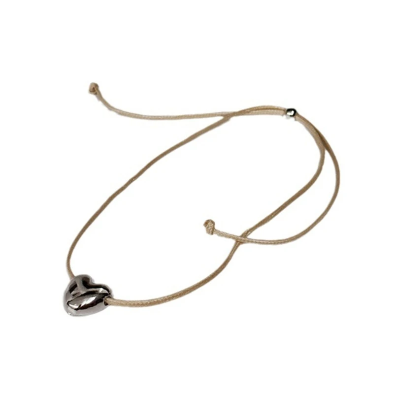 

E0BF European and American Heart Pendant Necklace Sweet Cool Adjustable Drawstring Rope Clavicle Chain All-matched Neck Chain