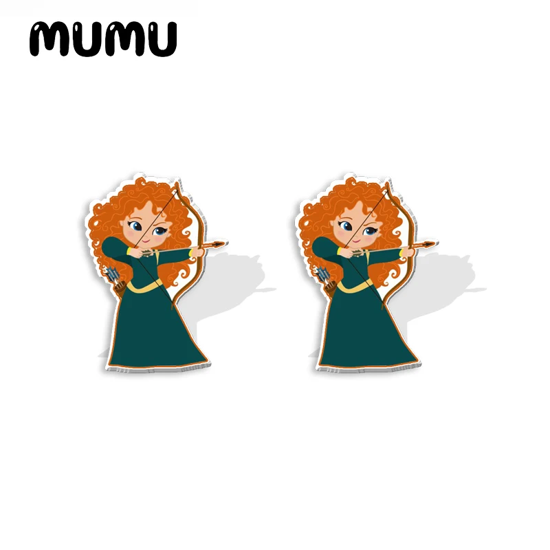 Новинка 2024 серьги-гвоздики в виде маленькой принцессы Merida искусственные