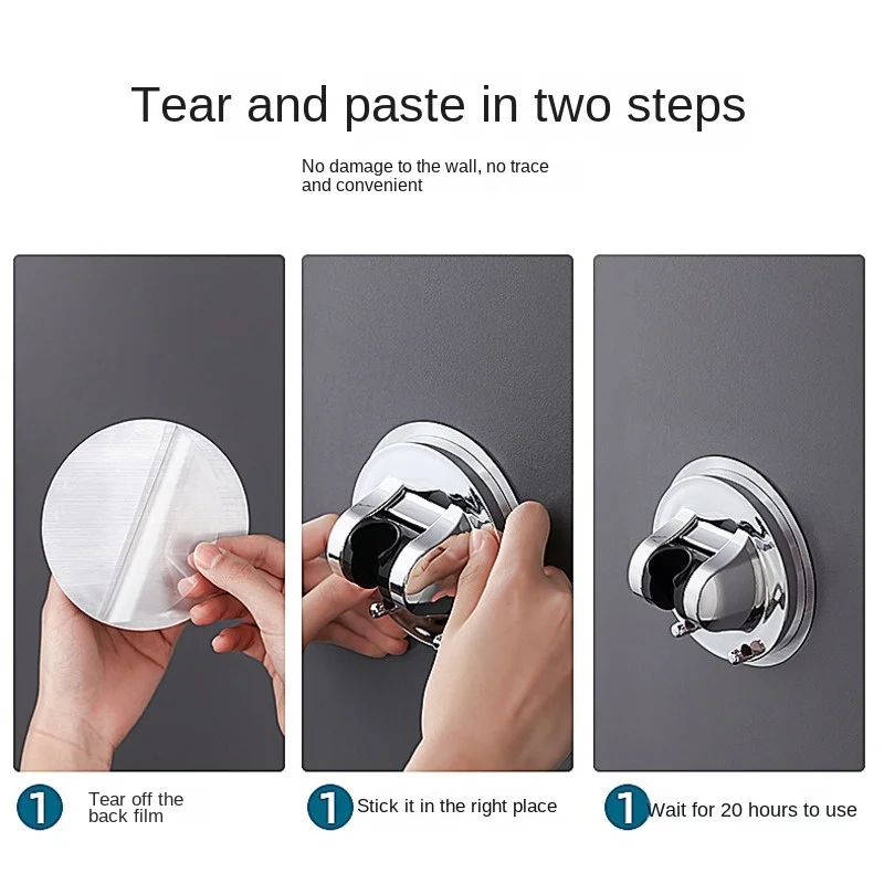 Round ABS Shower Head Holder Wall Mounted Self-adhesive Adjustable Rotatable Handheld Bracket Bathroom Accessories Universal images - 6