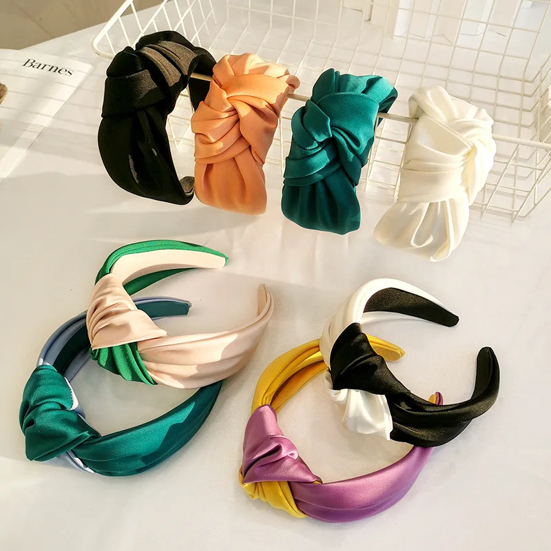 

2022 Fashion Hair Hoop Hair Bands For Women Girls Wide Side Hairbands Satin Big Knot Headbands Turban Adult Hair Accessories