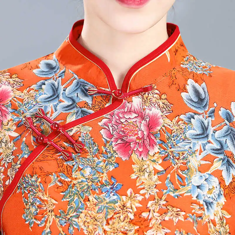 Ретро Пряжка Цветочный китайский Sle стройнящий костюм маленькая рубашка