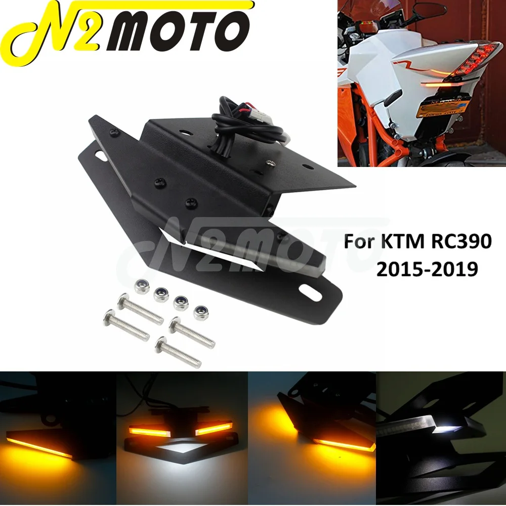 

Motorcycle Tail Tidy Fender Eliminator License Plate Holder Plate Bracket Kit W/ LED Turn Signals Light For KTM RC390 2015-2019