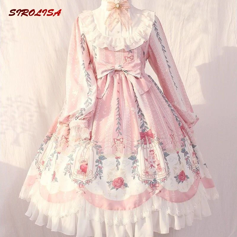 

SIROLISA Women Kawaii Lolita Long Sleeve Maid Dress Cosplay Costume Flower Princess Original Loose Dress For Festive Party New