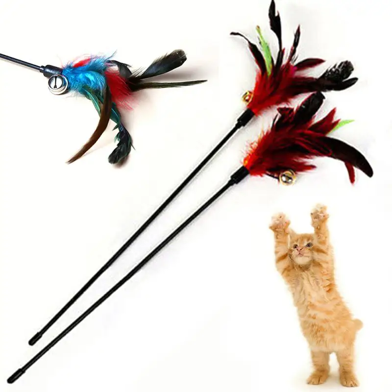 

Funny Cat Toy Kitten Teaser Stick with Double Bells Interactive Feather Pet Playing Rod Puppy Wire Chaser Wand Pet Supplies