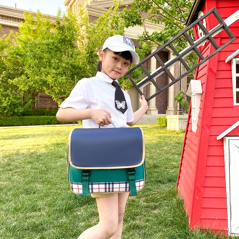 Children Simple Horizontal British Style PU Oxford Backpacks New Girls Boys Students Fashion Lattice Small School Bags Hot