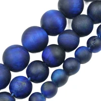 natural stone beads round gorgeous matte blue frosted drusy agata stone loose beads for diy jewelry making bracelet 681012mm