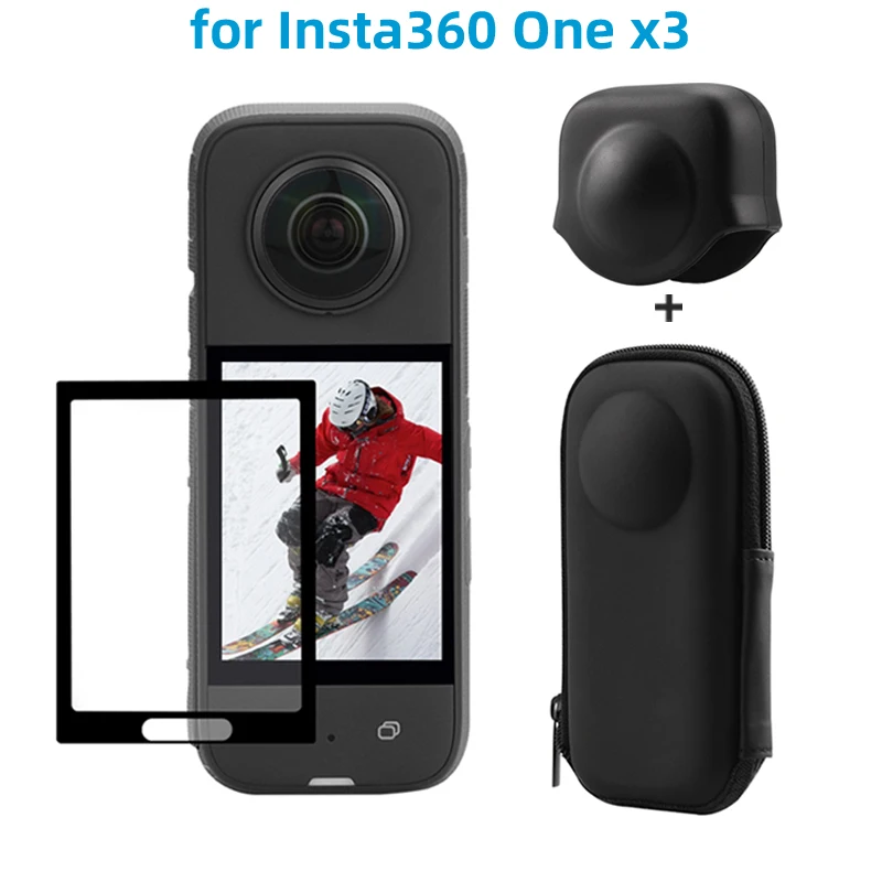 for Insta360 One X3 Anti-scarch Storage Bag Silicone Cover ,Protector Lens Cap , Tempered Film Portable Camera Aceessoroies