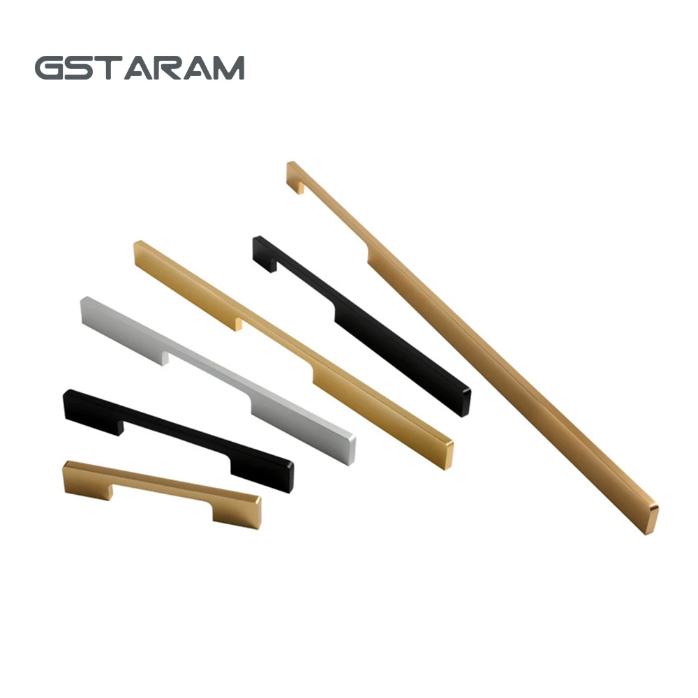 

Furniture Handles Black Golden Cupboard Wardrobe Pulls Solid Aluminum Kitchen Cabinets Pulls Handles for Cabinets and Drawers