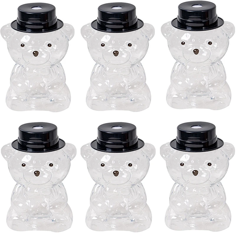 

6Pcs Clear Bear Beverage Drinking Bottle Honey Container Milk Tea Coffee Cup Straw Bottle Cold Drink Milk Tea Juice Bottle
