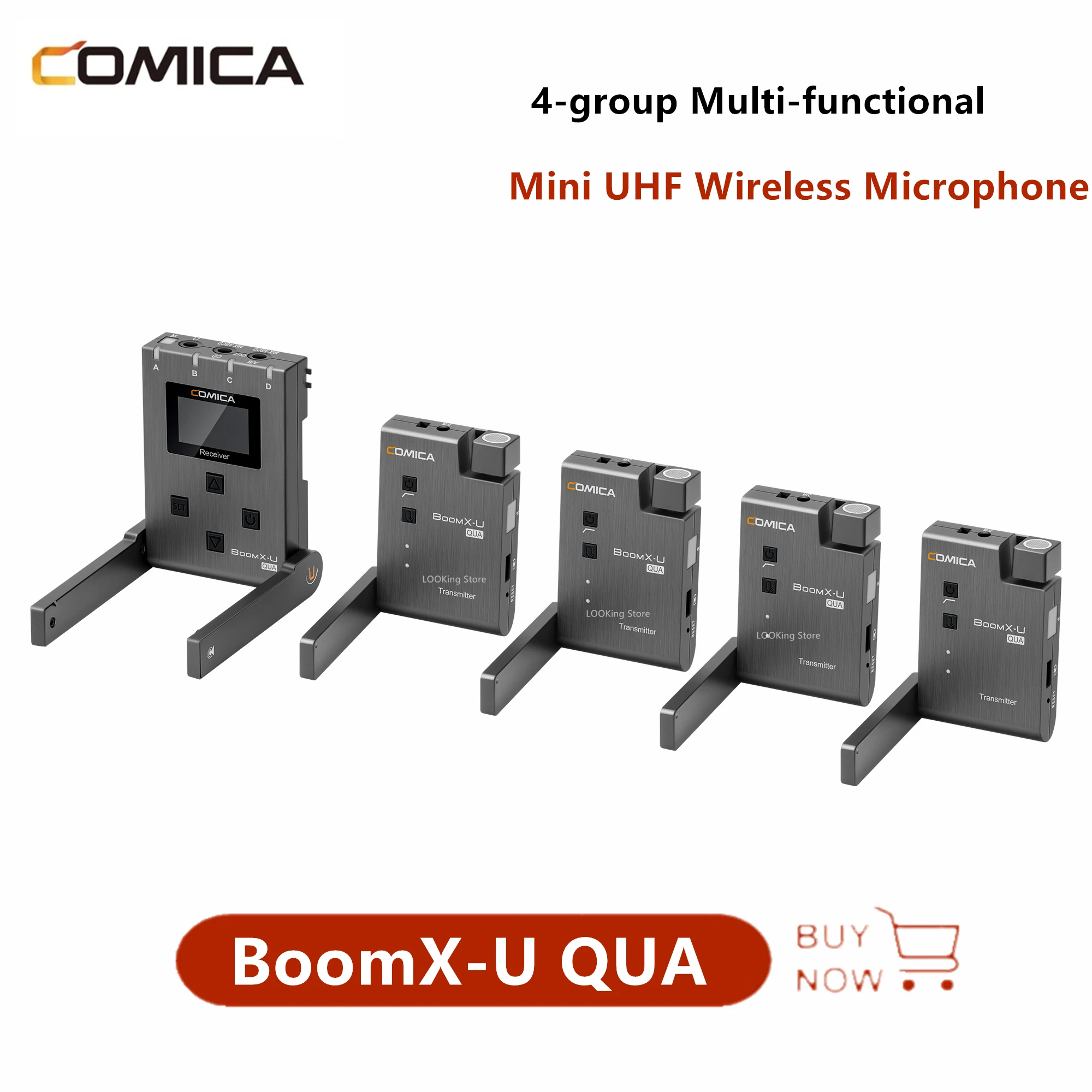 

Comica BoomX-U QUA 4 Channels UHF Wireless Lavalier Microphone System for Camera Phone Video Shooting Interview Live Streaming