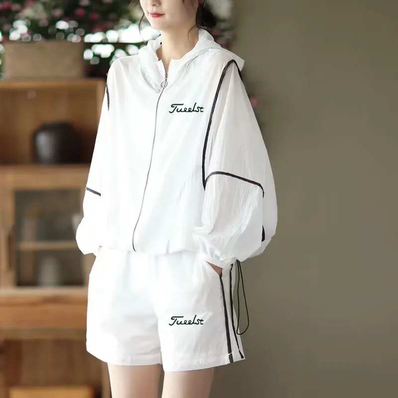

2023 New Summer Fashion Family Matching Suit Khaki Sunscreen Patch Malbon GOLF Coat+casual Shorts Set Summer Women's Golf Suit