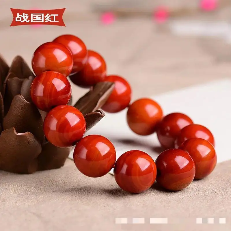 

Genuine Natural Jades Bracelet South Red Agate Round Stone Beads Elastic Beaded Bracelets Men Women Healing Gemstone Bangle