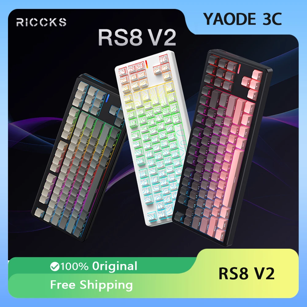 Фото Механическая клавиатура Riccks RS8 V2, беспроводная трехрежимная поддержка QMK/VIA GASKET, горячая замена, ARGB, индивидуальная игровая клавиатура, подарок №1