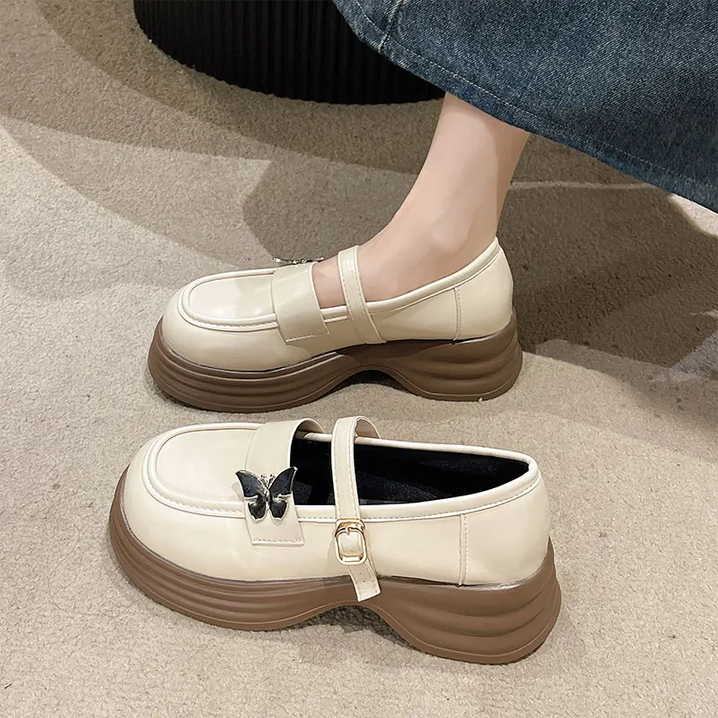 

British Style Shoes Woman Flats Clogs Platform Oxfords Autumn Preppy Dress Creepers Leather Fall New Mary Janes Med Basic Rubbe