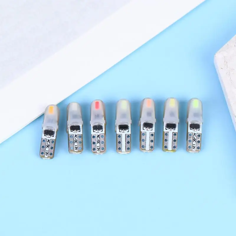Фото 【MO】10 шт. светодиодных ламп T5 3014 2SMD, суперяркие, для салона автомобиля, приборной панели, силиконовые, боковые клиновидные лампы №3