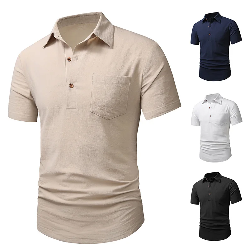 

Men's Cotton Linen Short Sleeve Lapel Single Pocket Beach Shirt 2023 New Linen Shirt Short Sleeve Men Shirts Hawaiian Clothing