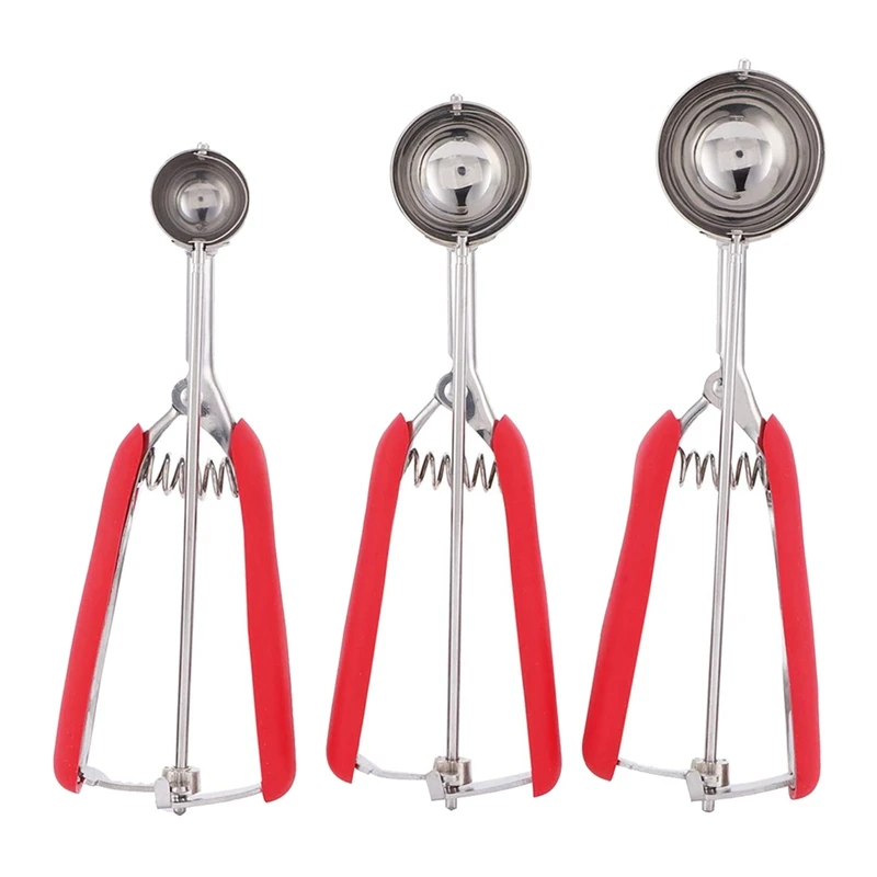 

Stainless Steel Kitchen Fruit Ice Cream Scoop Set,Cookies Spoon Food Portioner Scoop Salad Meatball Pastry Tools,3 Pcs