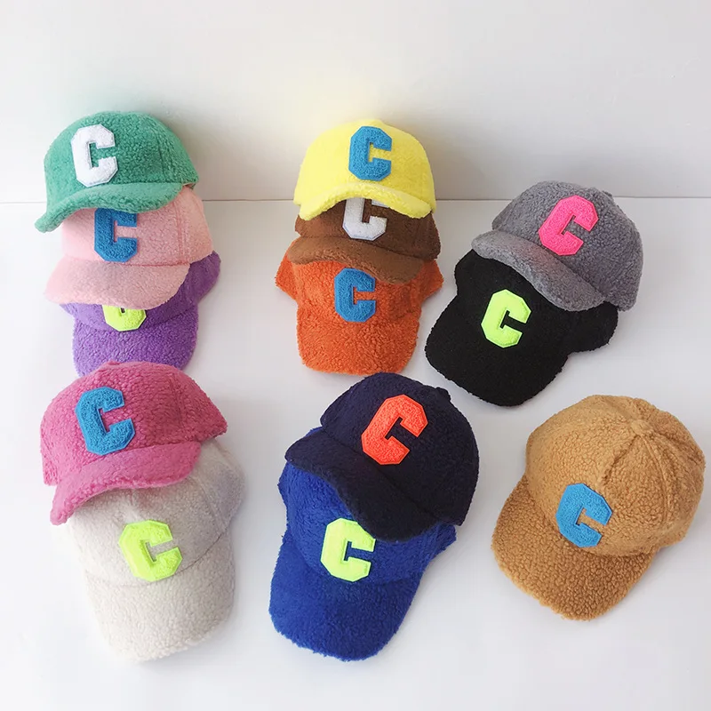 Lamb Wool C Letter Children's Baseball Cap, Candy-colored Warm Hat, Baby Cap