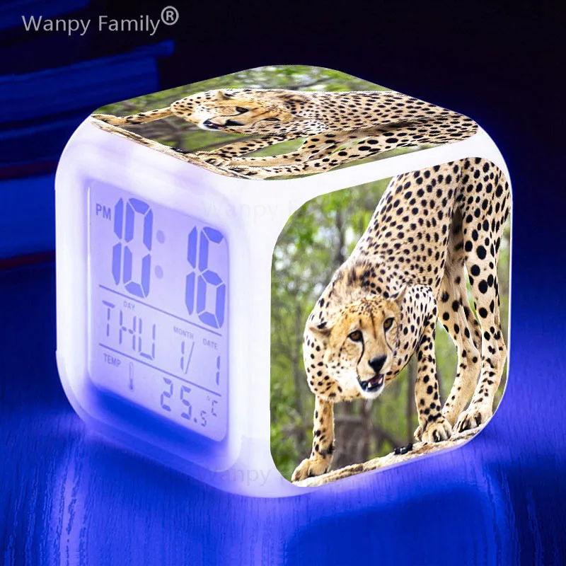 Будильник с Африканским гепардом многофункциональные светодиодные цифровые