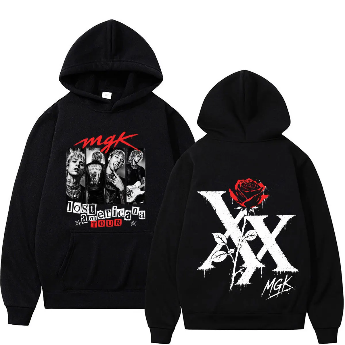 Фото Худи с принтом MGK Lost Americana Tour 2026, мужские и женские, в стиле хип-хоп и панк, пуловеры с длинными рукавами, повседневные свободные толстовки, уличная одежда №1