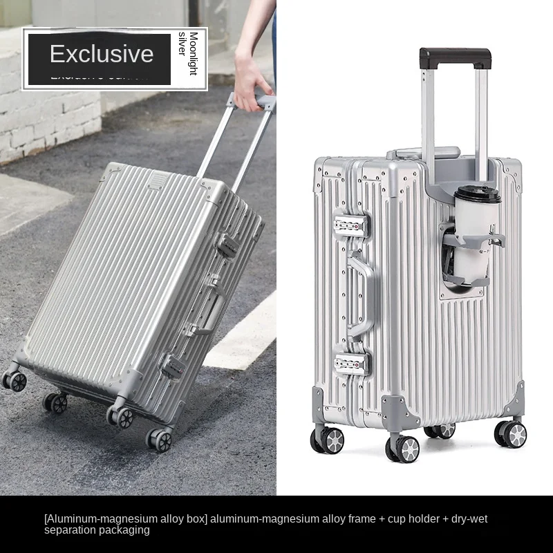 All-Aluminum Magnesium Alloy Trolley Case Universal Wheel Suitcase Travel Luggage men's women's Password 20-inch Busin