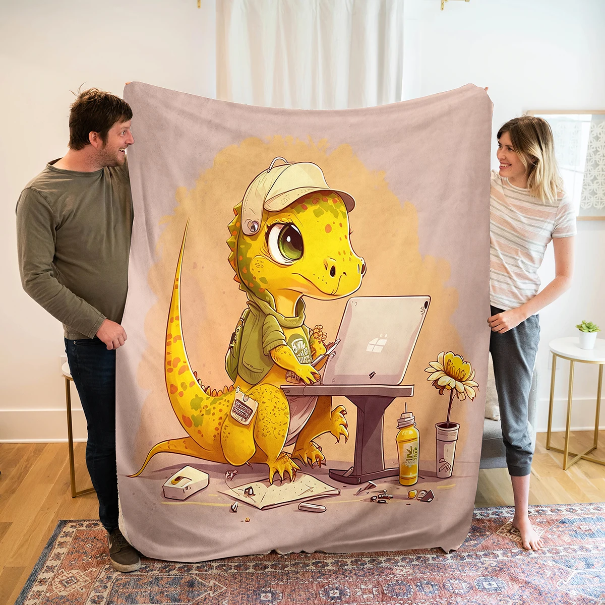

Dinosaur with Hat Flannel Throw Blanket Cartoon Cute Dinosaur Blanket for Sofa Couch Bed Car Decor Lightweight Warm Comfortable