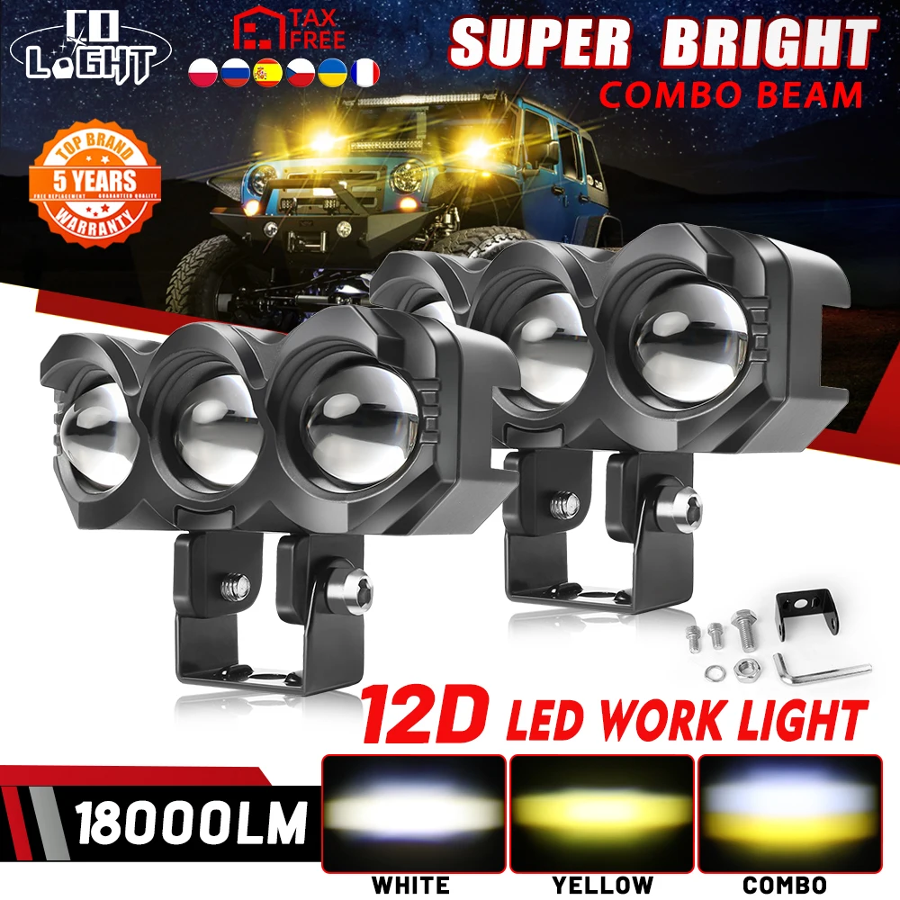 

CO LIGHT 4” Motorcycle LED Headlight 18000LM Driving Light Fog Lamp 3500K 6000K Dual Color Work Spotlight Motorcycle Accessories