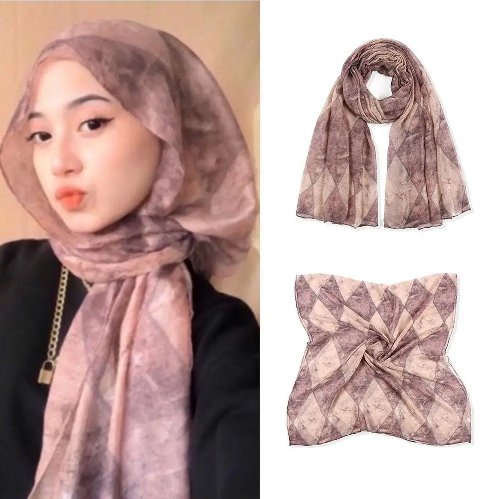 

Spring Summer New Muslim Women Scarf Headscarves Fashion Tie-dye Plaid Scarves Shawls Multi-color Optional Scarf Silk Luxury