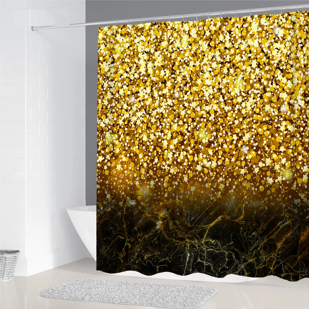 

3D Printing Golden Dream Shining Stars Shower Curtain With Hook Shower Curtain Polyester Waterproof Home Decor Curtain 180x180