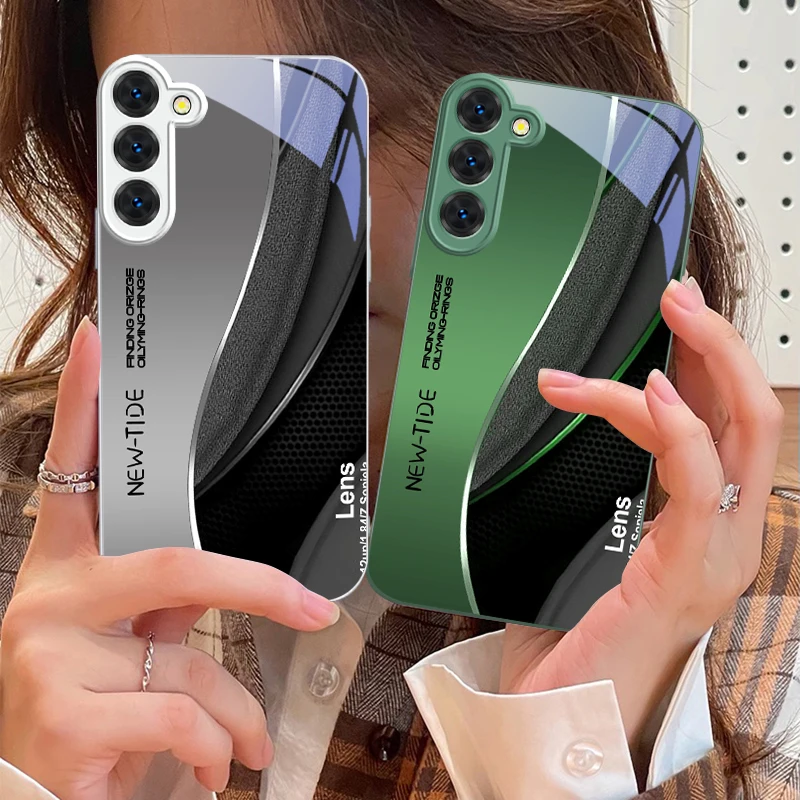 Фото Минималистичный футуристический чехол для Samsung S26 S25 Edge S25Ultra S8 9 S10 20 Ultra S21 Pro 22 Plus S23 FE S24 Ultra из стекла №3