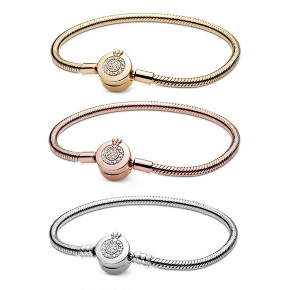 

Pan 100% 925 Silver Pan Basic Classic Three Color Lock Your Heart Smooth Lock Bracelet High Quality Fashion Jewelry